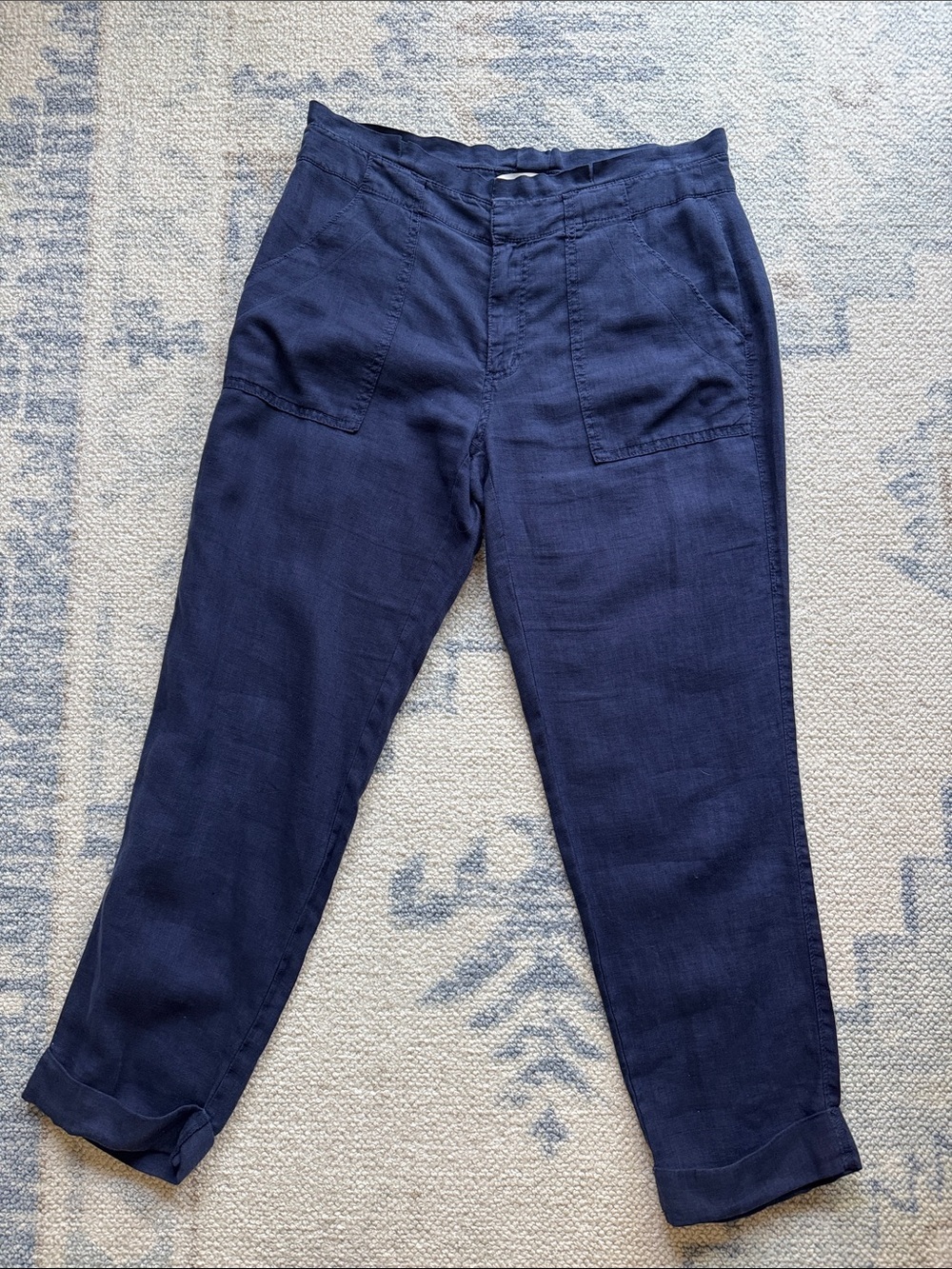 Joie 100% Linen Navy Crop Pants Size 4 NWOT Relaxed Fit